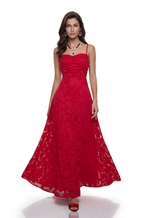 Aurohaya Oriane Red Floral Lace Maxi Dress