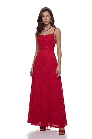 Aurohaya Oriane Red Floral Lace Maxi Dress