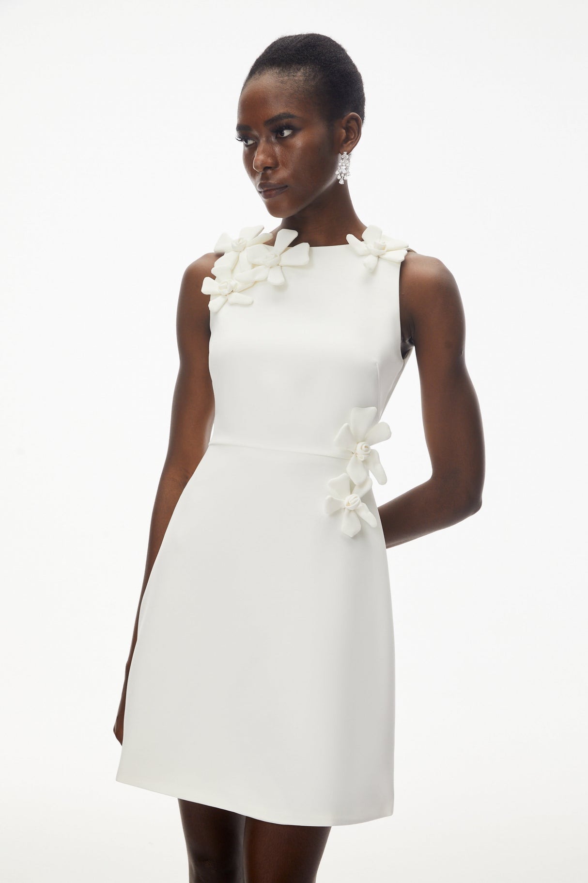 Aurohaya Orli White Mini Dress with 3D Petals