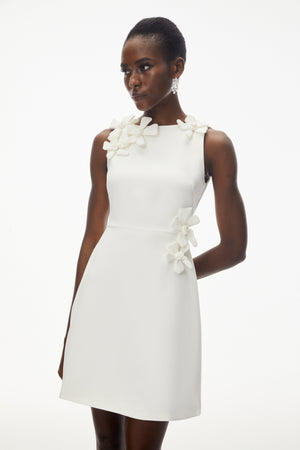 Aurohaya Orli White Mini Dress with 3D Petals