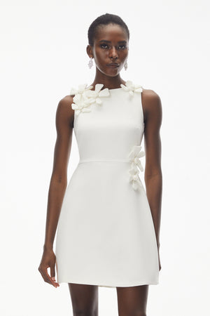 Aurohaya Orli White Mini Dress with 3D Petals