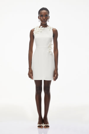Aurohaya Orli White Mini Dress with 3D Petals