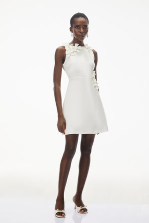 Aurohaya Orli White Mini Dress with 3D Petals