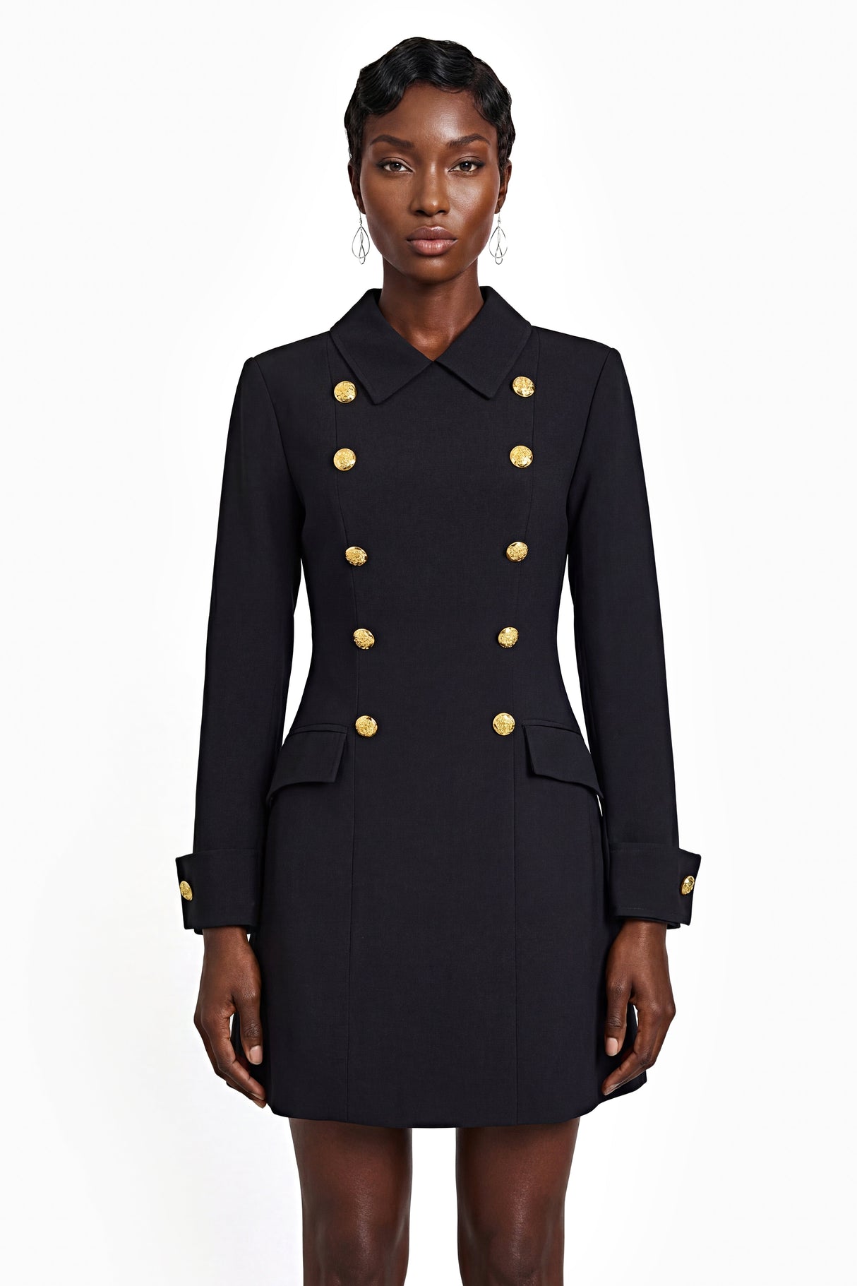 Aurohaya Ottilie Black Mini Dress with Metal Buckles
