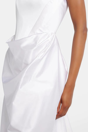 Aurohaya Fiona White Satin Square Neck Maxi Dress