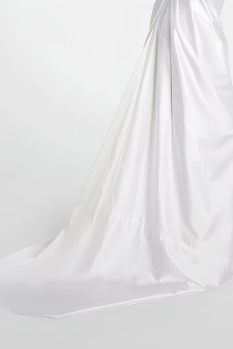 Aurohaya Fiona White Satin Square Neck Maxi Dress