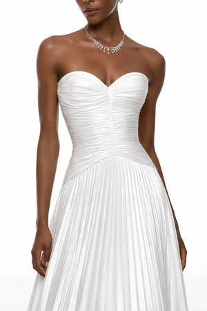 Aurohaya Palesa White Pleated Glossy Maxi Dress & Cape Set