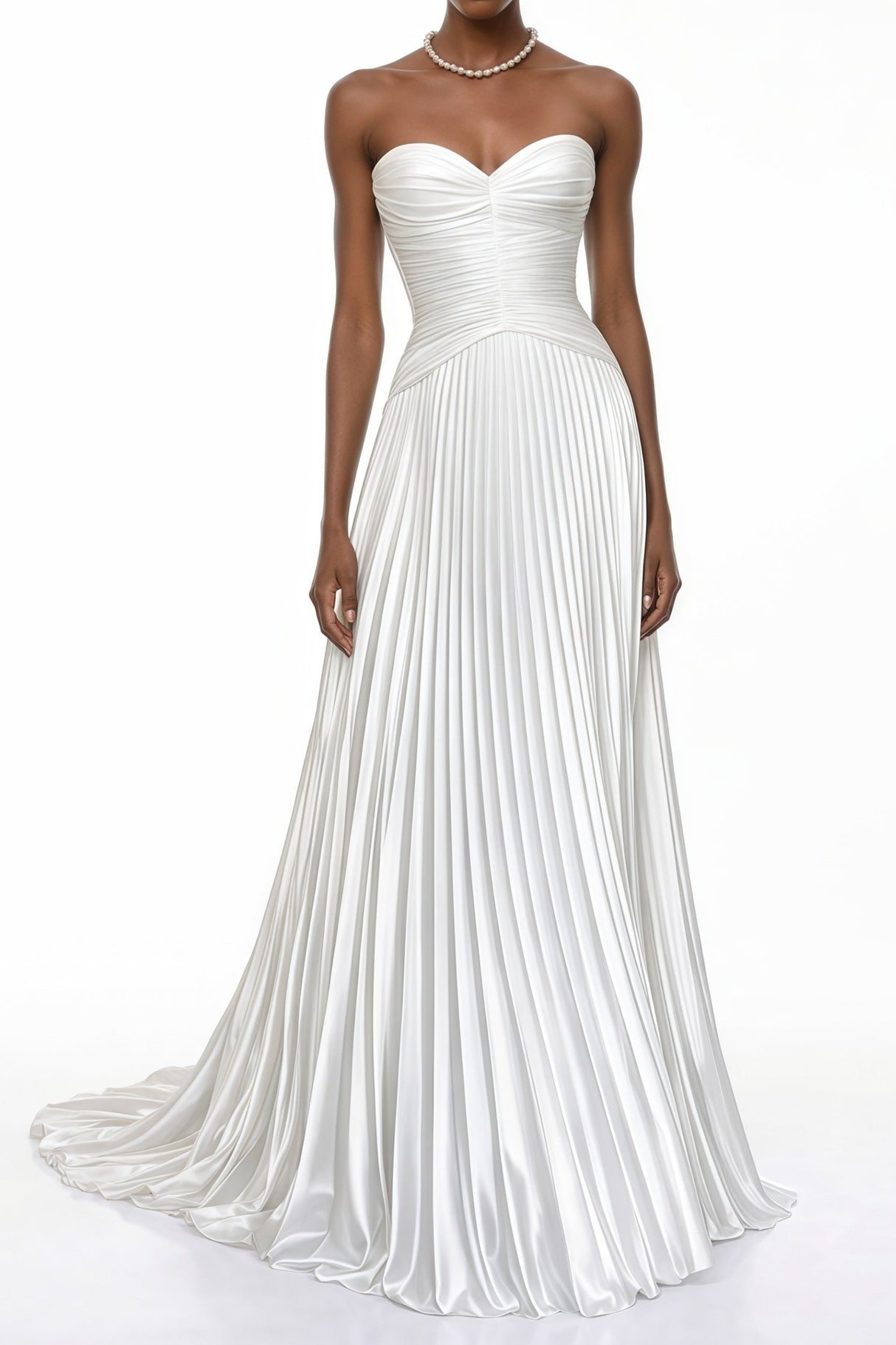 Aurohaya Palesa White Pleated Glossy Maxi Dress & Cape Set