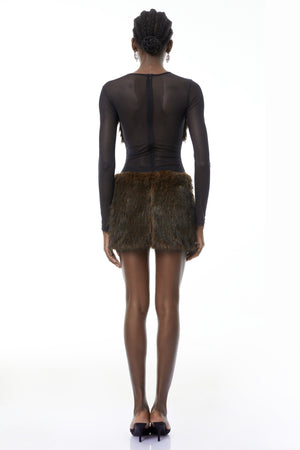 Aurohaya Paloma Brown Faux-Fur Panel Mini Dress