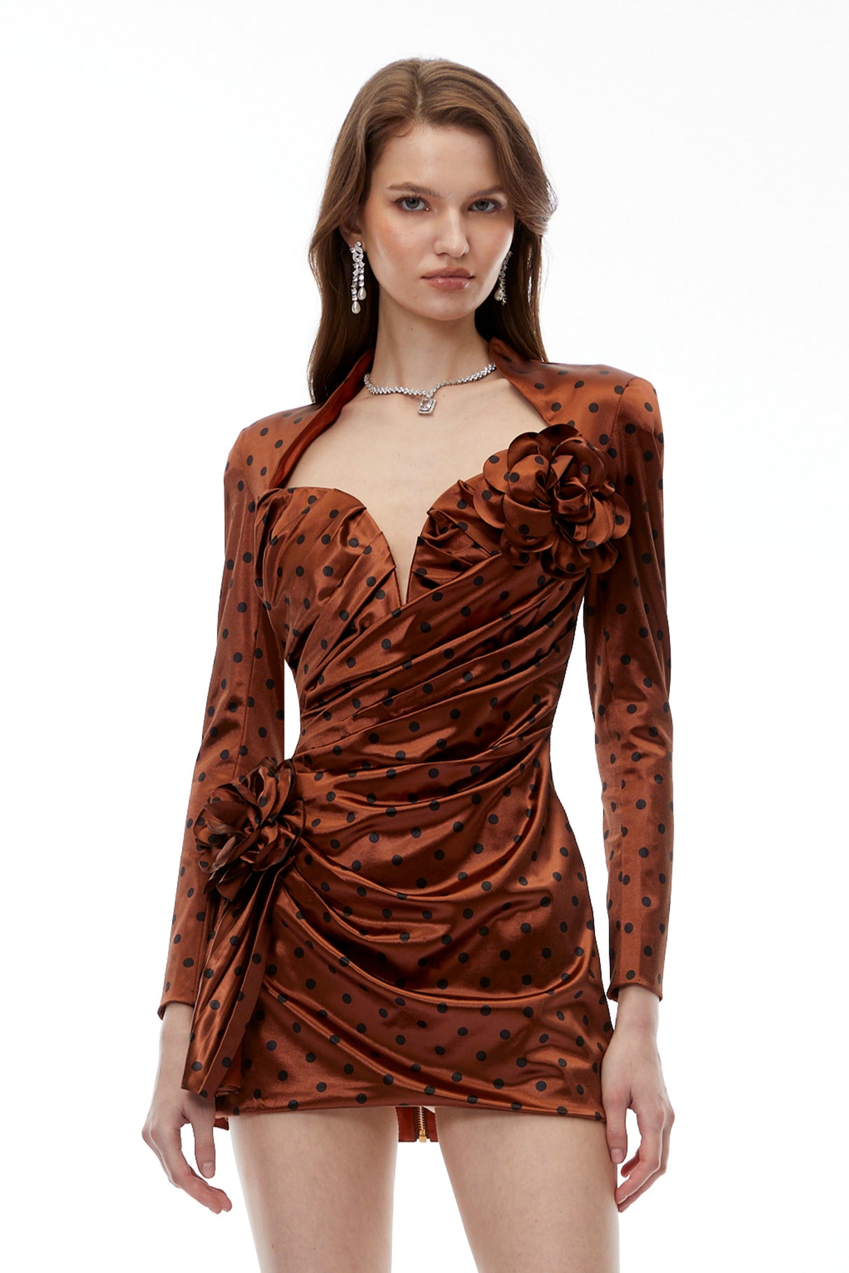 Aurohaya Paloma Chocolate Brown Polka Dot Mini Dress