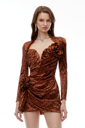 Aurohaya Paloma Chocolate Brown Polka Dot Mini Dress