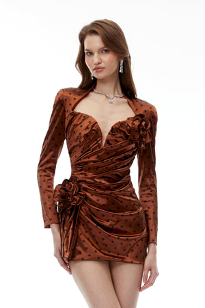 Aurohaya Paloma Chocolate Brown Polka Dot Mini Dress