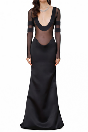 Aurohaya Panagiota Black Mesh-Panel Gown