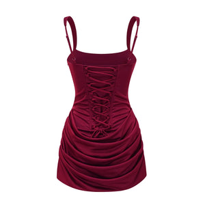 Aurohaya Paulette Red Ruched Bodycon Mini Dress