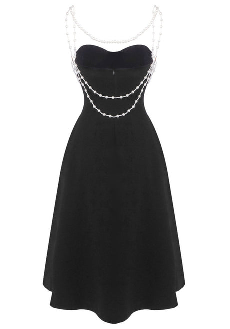 Pearl Detail Strapless A Line Midi Dress Black