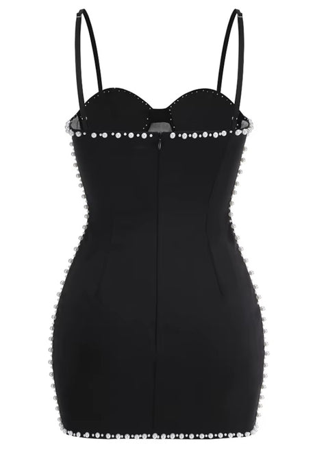 Pearl Mesh Insert Dress Black