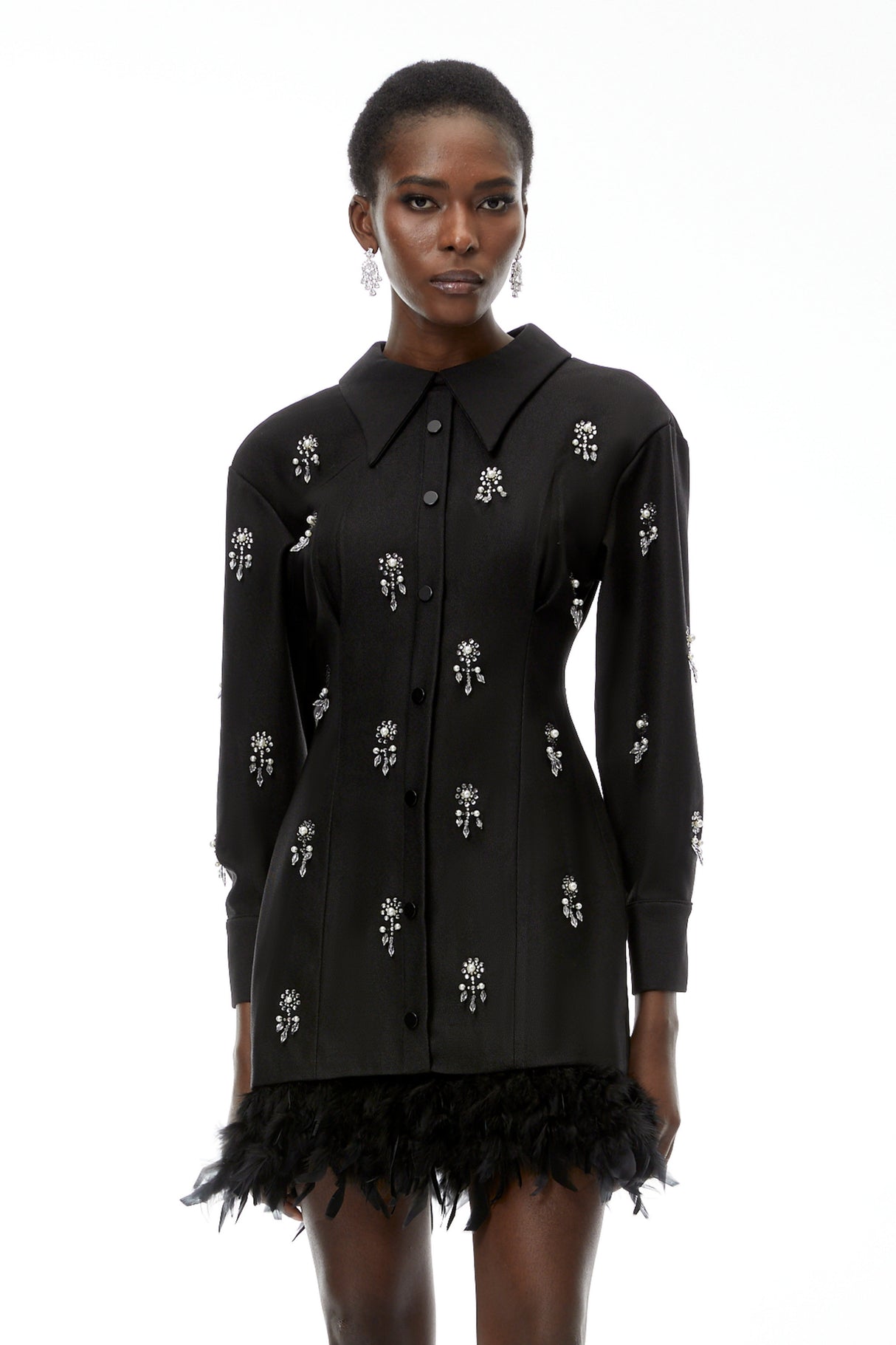 Aurohaya Penelope Black Floral Embellished Mini Dress