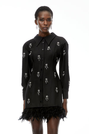 Aurohaya Penelope Black Floral Embellished Mini Dress
