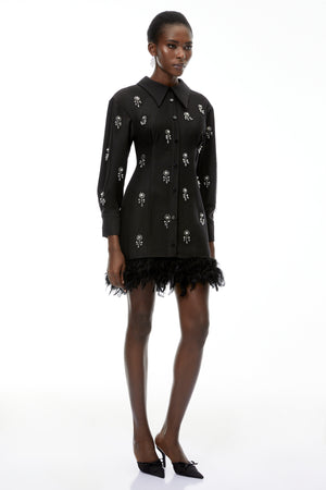 Aurohaya Penelope Black Floral Embellished Mini Dress