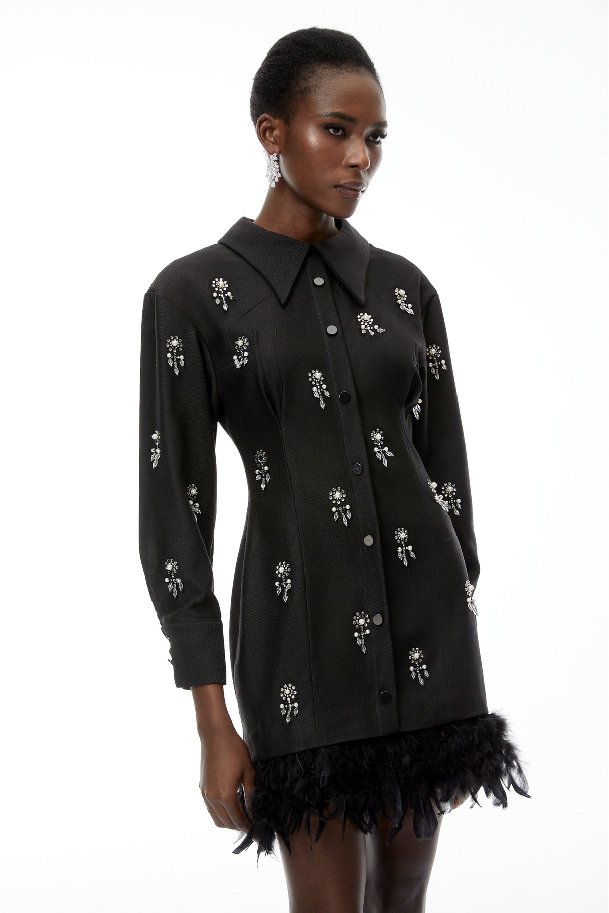 Aurohaya Penelope Black Floral Embellished Mini Dress