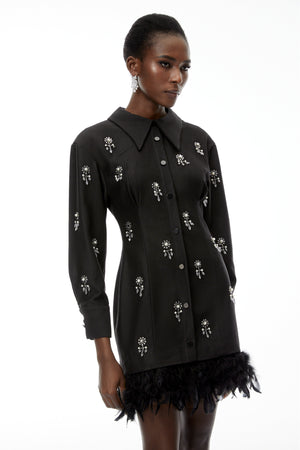 Aurohaya Penelope Black Floral Embellished Mini Dress
