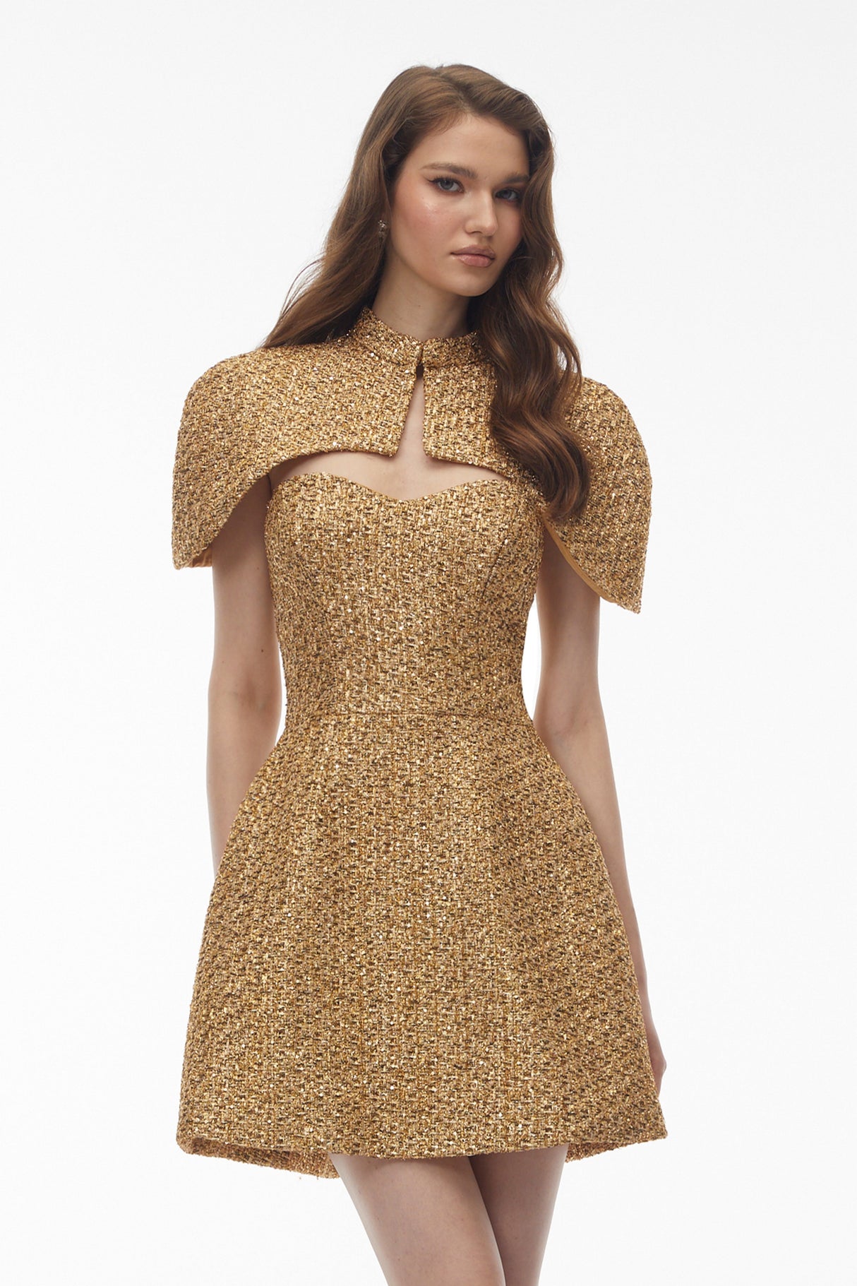 Aurohaya Penina Gold Cape Design Mini Dress