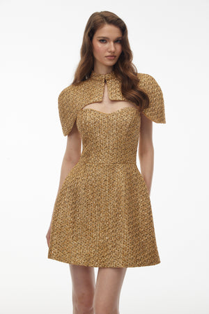 Aurohaya Penina Gold Cape Design Mini Dress