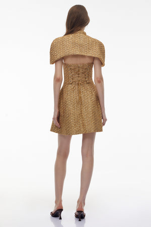 Aurohaya Penina Gold Cape Design Mini Dress