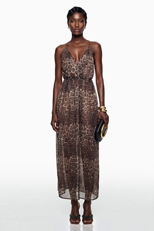 Aurohaya Peregrine Brown Leopard Print Maxi Dress