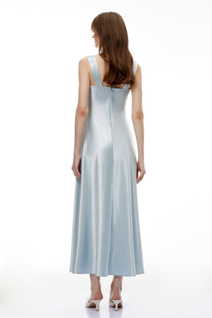 Aurohaya Perrine Cobalt Blue Embellished Satin Midi Dress