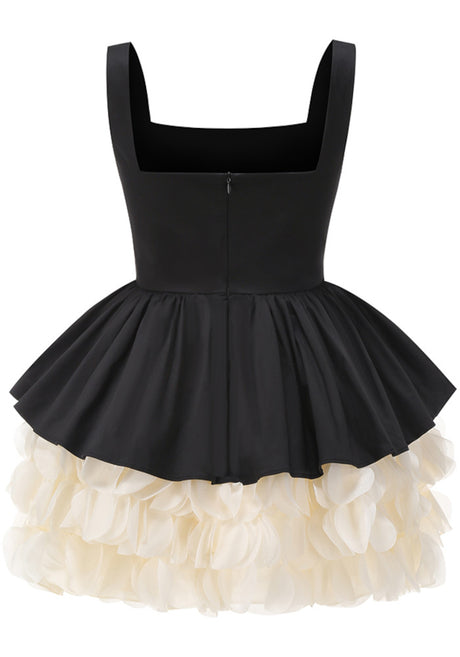 Petal Detail A Line Dress Black Ivory