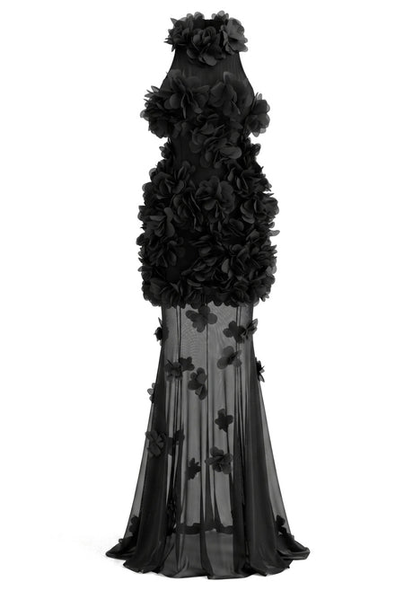 Petal Detail Maxi Dress Black