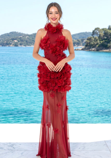 Petal Detail Maxi Dress Red