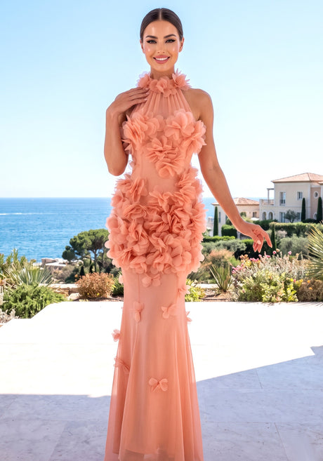 Petal Detail Maxi Dress Salmon Pink