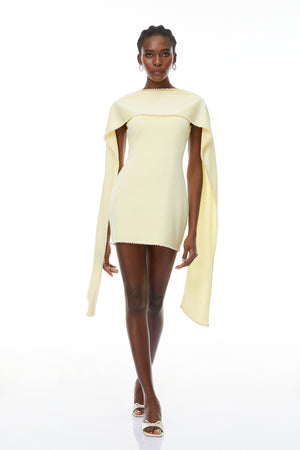 Aurohaya Piroska Yellow Sleeveless Pearl Trim Mini Dress