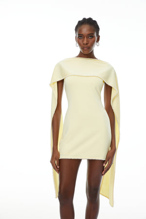Aurohaya Piroska Yellow Sleeveless Pearl Trim Mini Dress