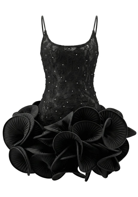 Pleated Ruffle Dress Black