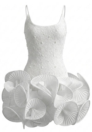 Pleated Ruffle Dress White