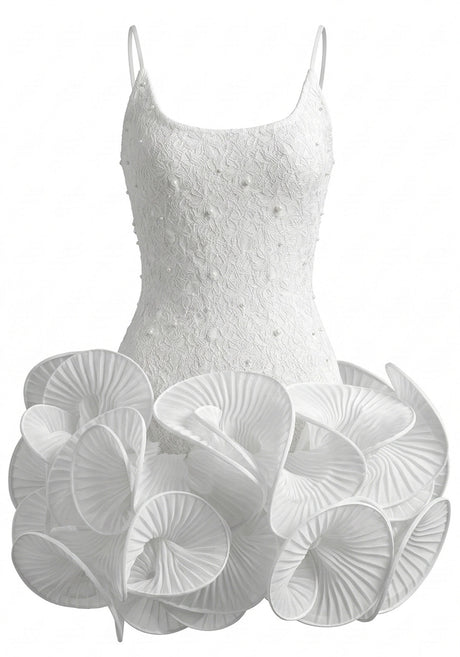 Pleated Ruffle Dress White