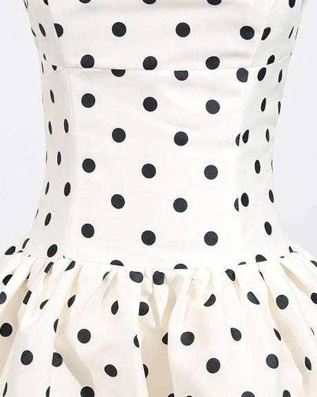 Polka Dot A Line Midi Dress Ivory