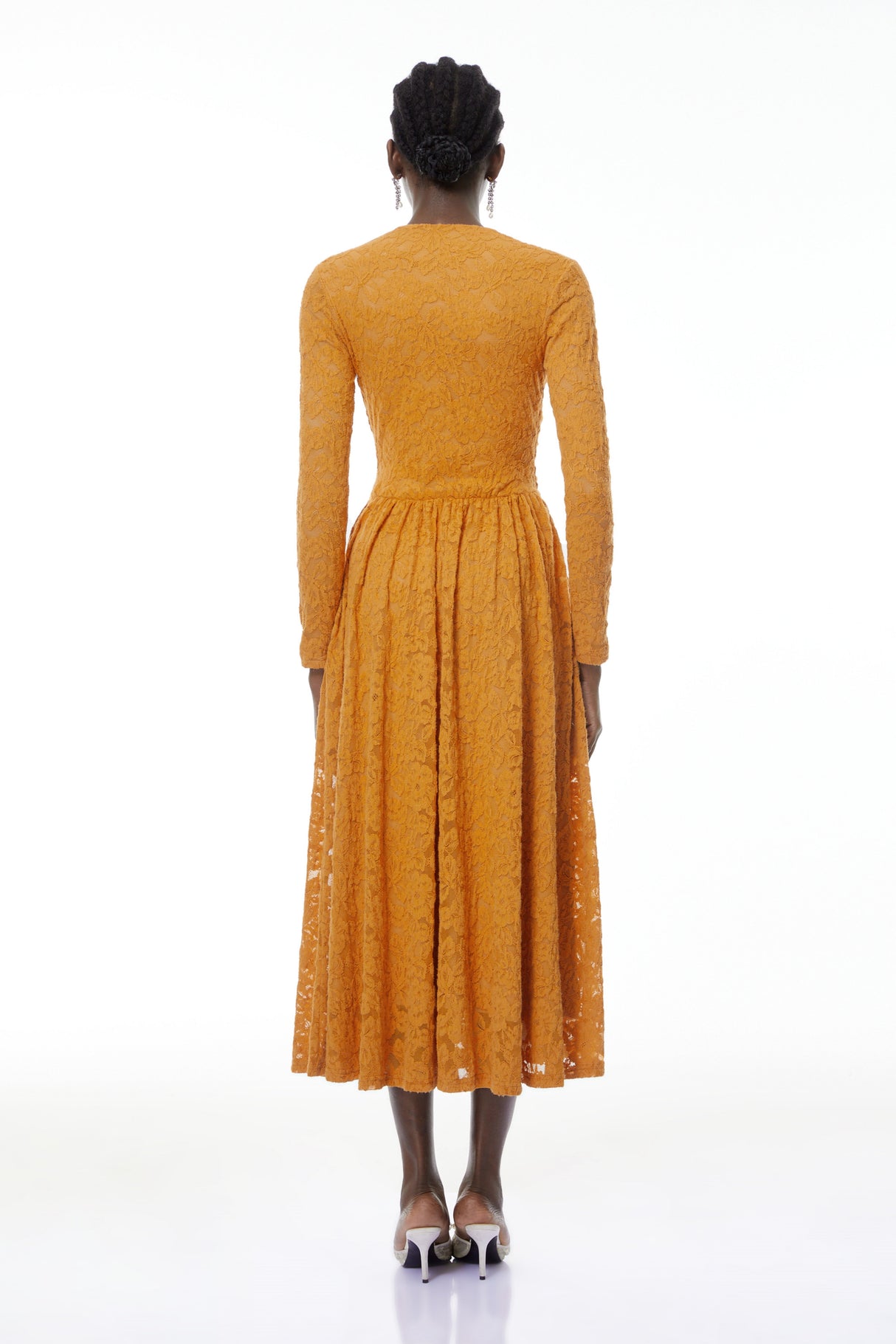 Aurohaya Posie Yellow Floral Lace Ruched Maxi Dress