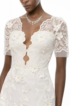 Aurohaya Quetz White Midi Dress with 3D Petals
