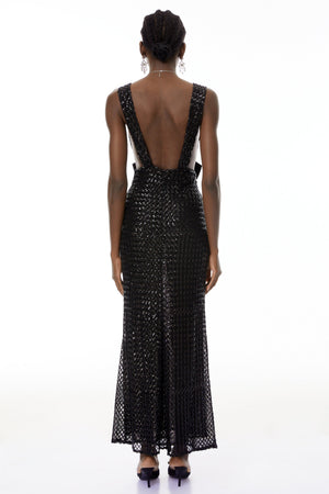 Aurohaya Raelynn Black Deep V-Neck Bodycon Maxi Dress