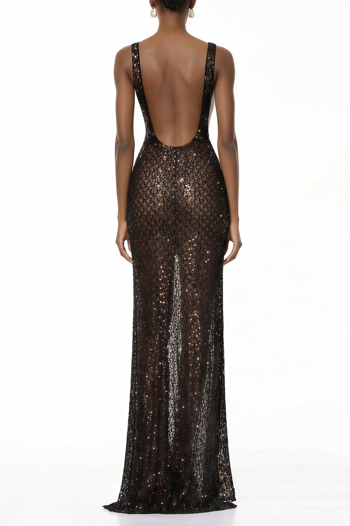Aurohaya Raelynn Black Deep V-Neck Bodycon Maxi Dress