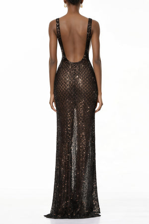 Aurohaya Raelynn Black Deep V-Neck Bodycon Maxi Dress