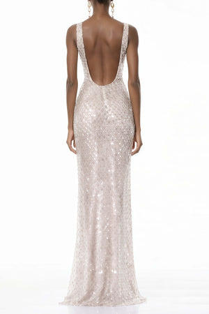 Aurohaya Raelynn White Deep V-Neck Bodycon Maxi Dress