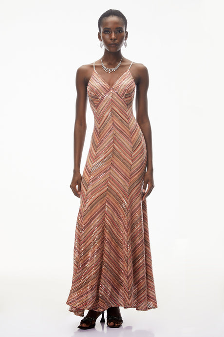Aurohaya Raisa Red Striped Pattern Maxi Dress