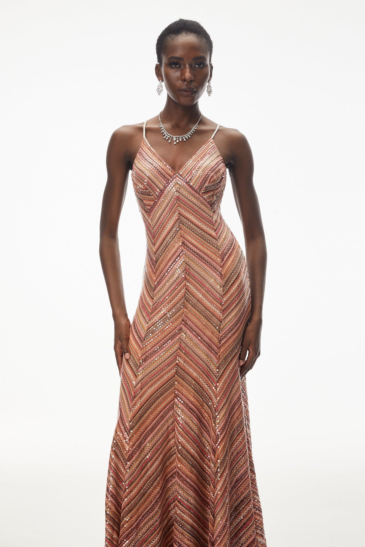Aurohaya Raisa Red Striped Pattern Maxi Dress