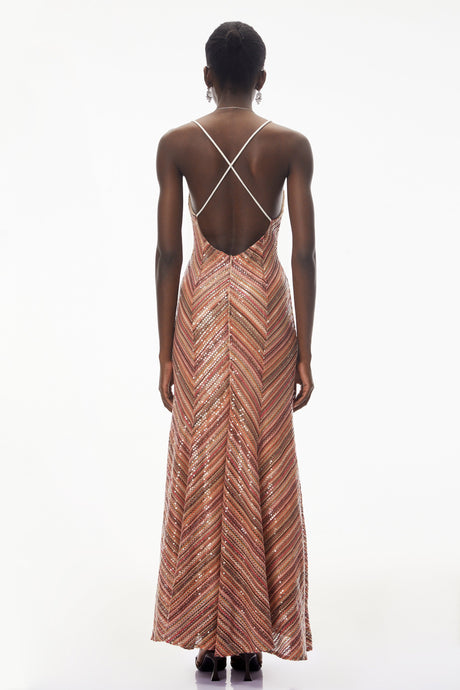 Aurohaya Raisa Red Striped Pattern Maxi Dress