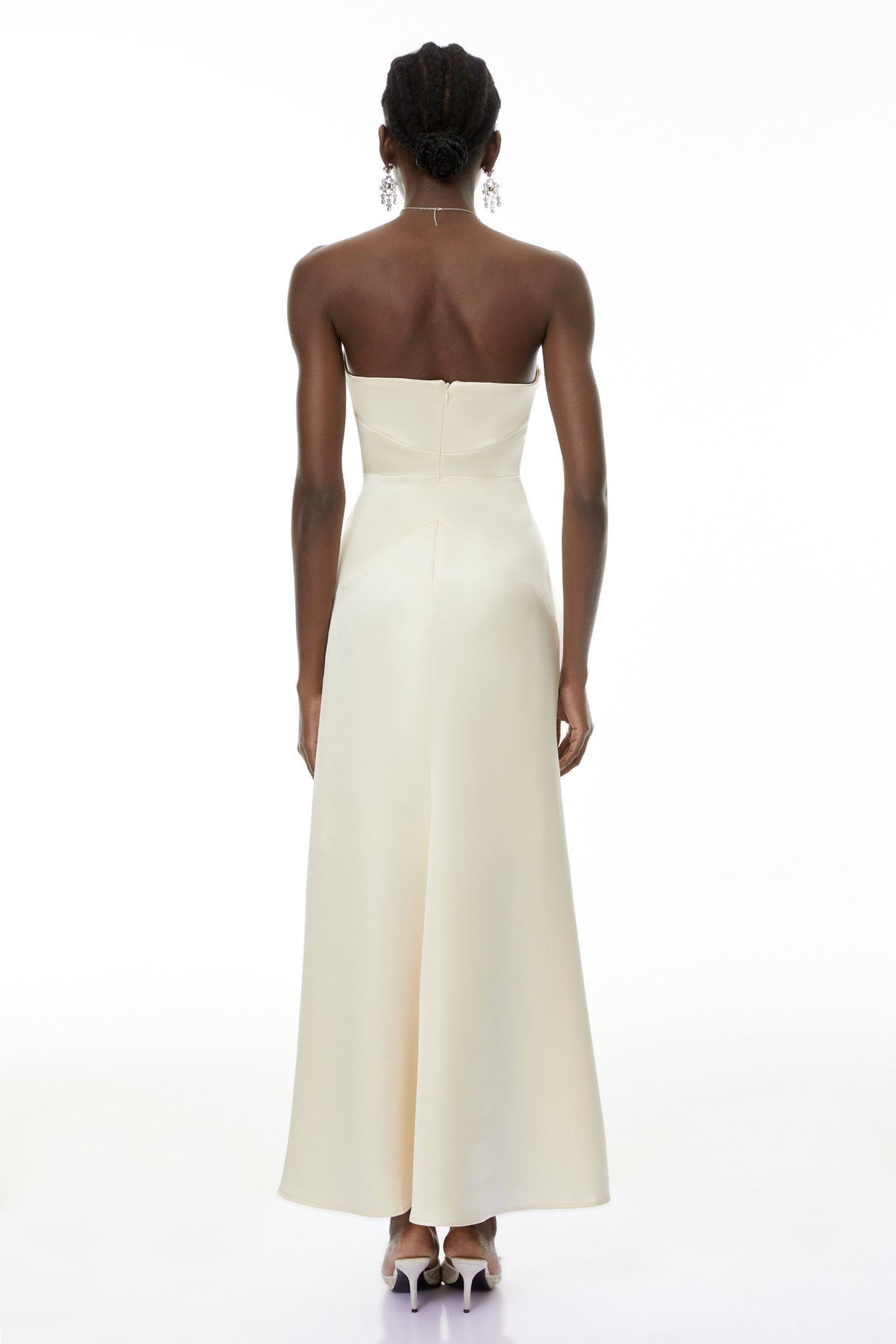 Aurohaya Ramona White Cut-Out Bow Pleated Maxi Dress